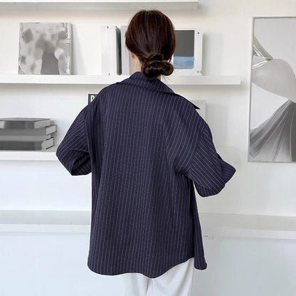 Cotton Striped Print Shoulder Shirt Blouse