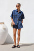 Women’s Denim Two Piece Short Sleeve Shirt and Shorts Set