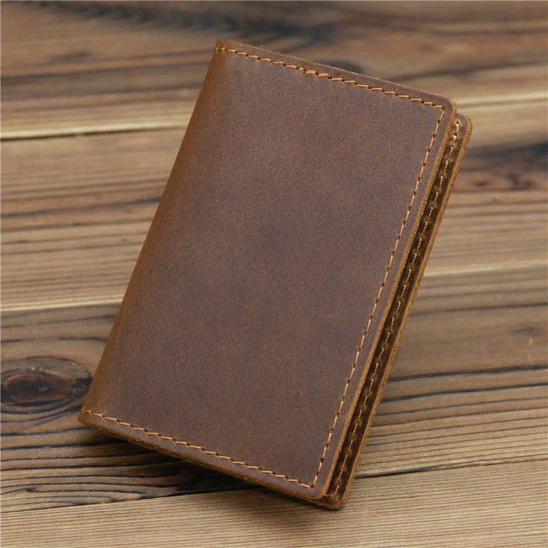 Men’s Crazy Horse Leather Card Holder Wallet in Cowhide