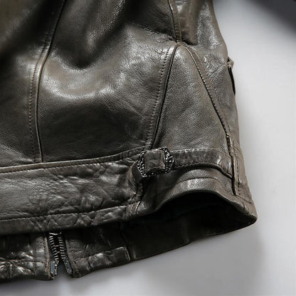 Men Leather Jacket Double Zip Bomber