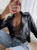 Black Faux Leather Biker Cropped Jacket for Women