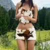 Cow print backless crop top skirt set