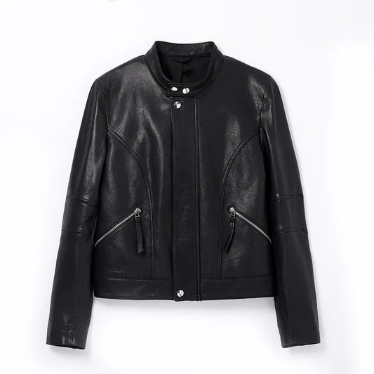 Black Women Leather Jacket Moto Style