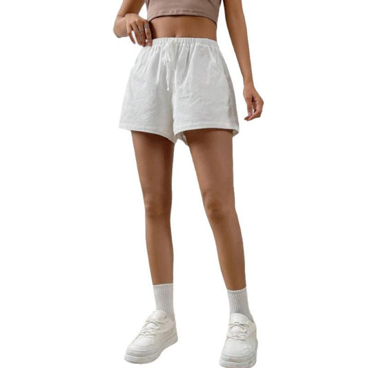 Women White Elastic Waist Shorts Summers