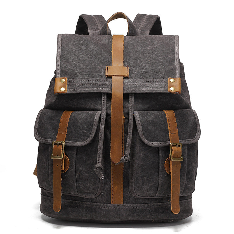 Canvas Backpack with 15.6-Inch Laptop Storage and Crazy Horse Leather