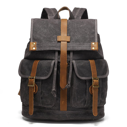 Canvas Backpack with 15.6-Inch Laptop Storage and Crazy Horse Leather