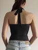 Women halterneck vest with lace trim neckline