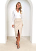 High Waisted Imitation Leather Skirt Ruched Detail