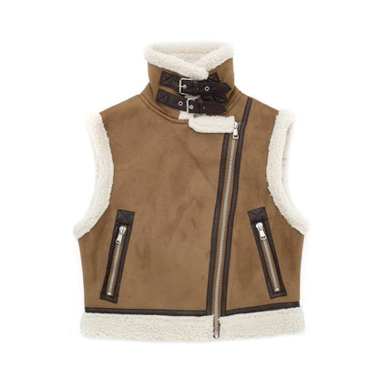 Double sided faux shearling biker vest women