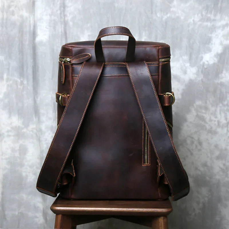 Retro leather backpack for men 15 inch laptop