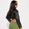 Cropped Faux Leather Jacket Women Moto Bomber Style
