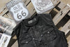Black chain front motorcycle leather vest for men