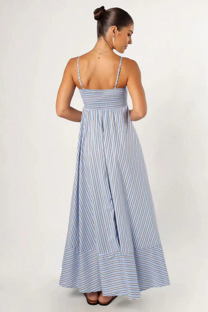 Light Blue Striped Smocked Back Maxi Dress