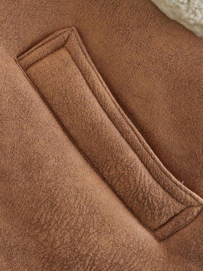 Faux suede fleece lined sleeveless vest jacket