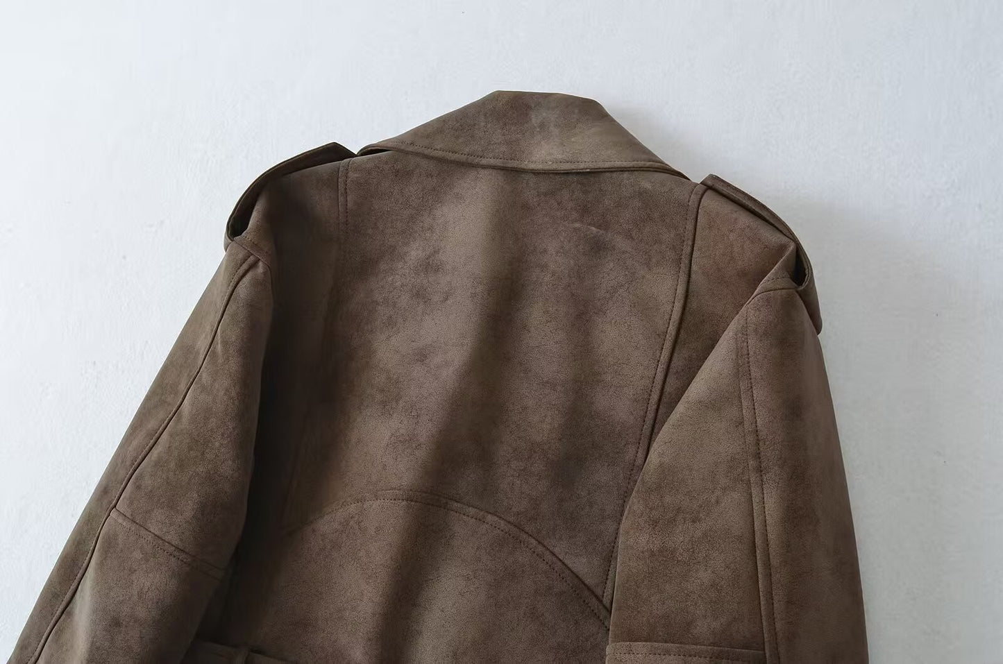 Women Brown Velvet Motorcycle Jacket Cropped Suede