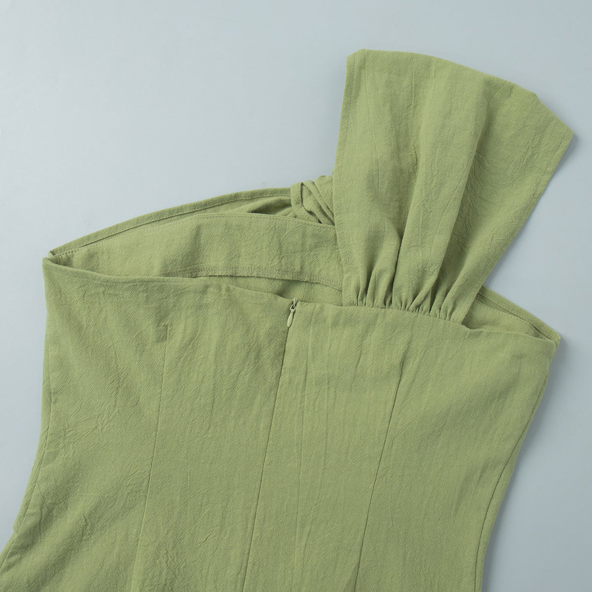Women’s Green One Shoulder Knot Front Mini Dress
