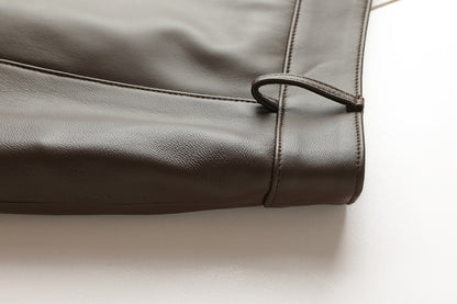 high waisted a-line mini leather skirt with front slit