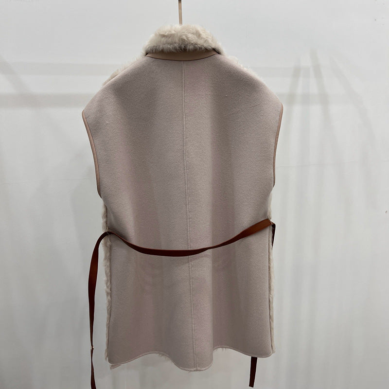 Reversible Women Sheepskin Fur And Cashmere Vest