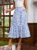 Drawstring waist skirt with blue floral print