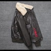 Black Leather Aviator Jacket Mens with Shearling Collar