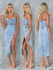 Sleeveless Acid Wash Women Denim Dress with Side Slit Midi Fit
