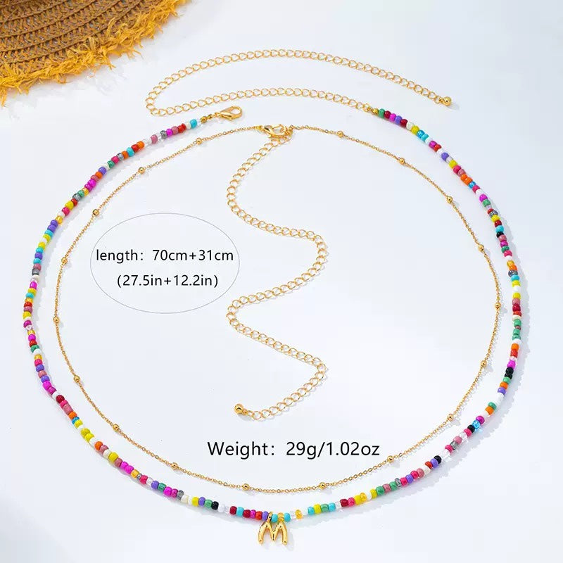 Waist Chain with Multicolor Seed Beads and Initial Pendant