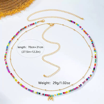 Waist Chain with Multicolor Seed Beads and Initial Pendant