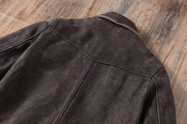 Men Distressed Cowhide Leather Trucker Jacket