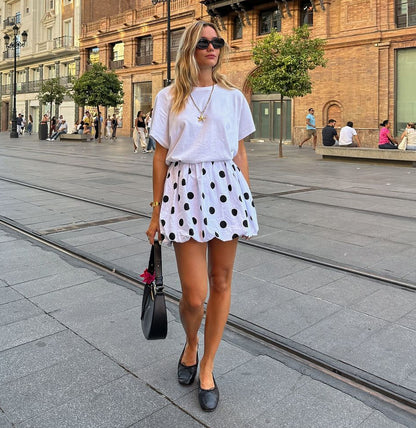 Women Flower Polka Dot Bubble Mini High Skirt