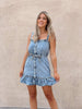 waist tie denim suspender mini dress