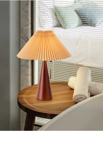 Japanese pleated wooden fabric led table lamp