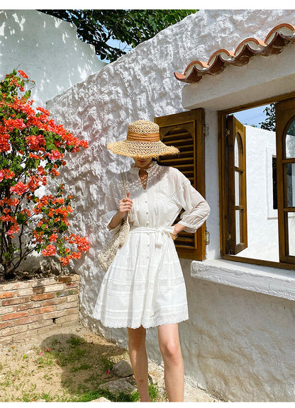 women summer dress white lace loose fit