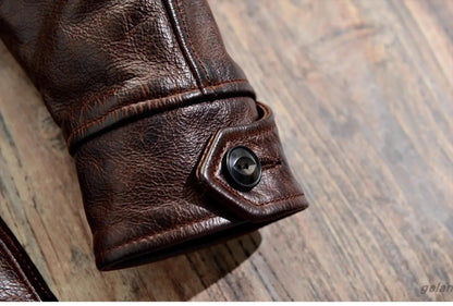Men’s Retro Waxed Cowhide Leather Jacket