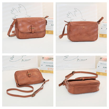 Genuine Brown Leather Crossbody Purse for Work & Office
