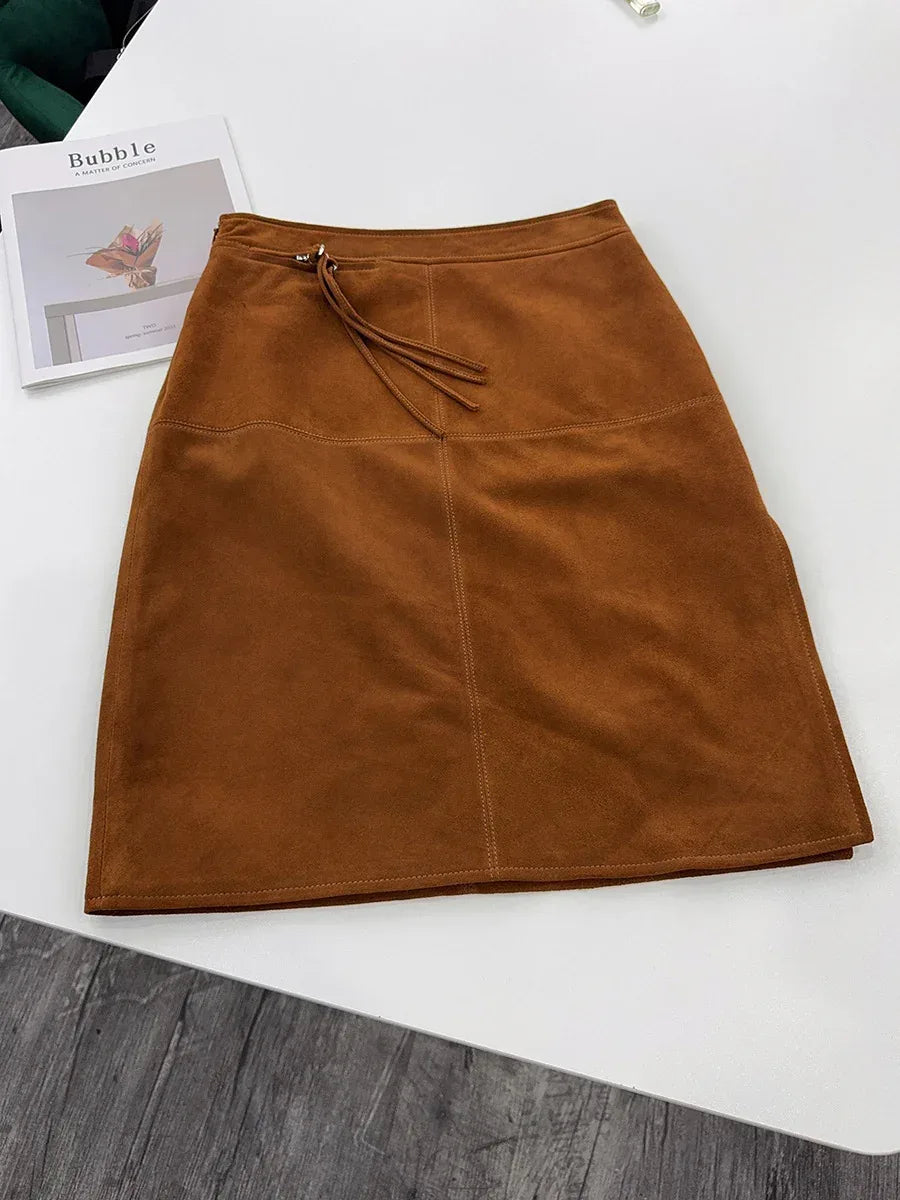 Women’s High Waisted Real Suede Skirt 1 M