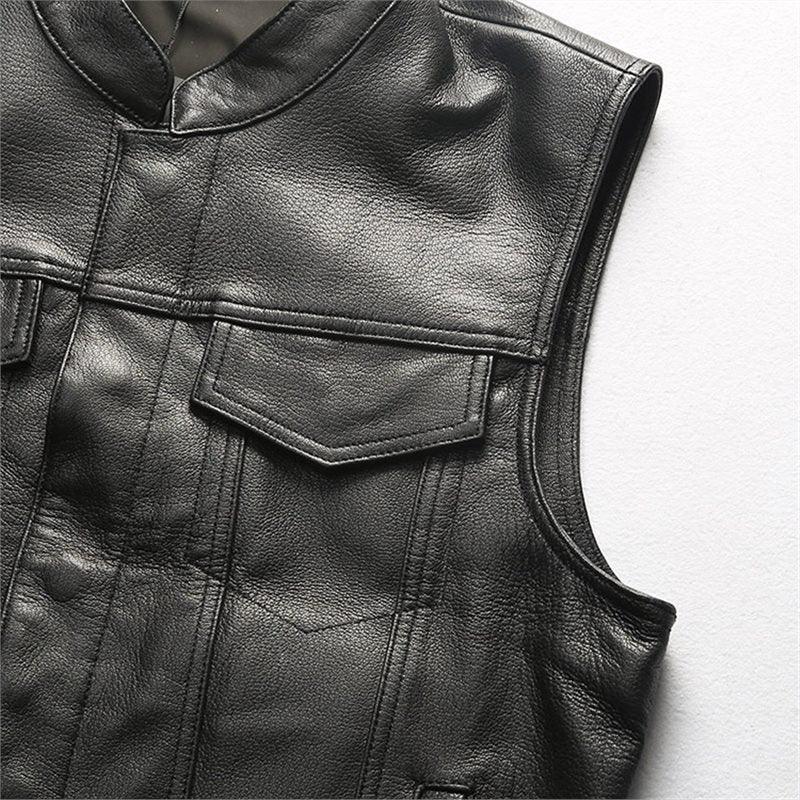 Men’s Genuine Black Leather Motorcycle Vest