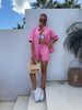 Pink Denim Two Piece Short Set for Women