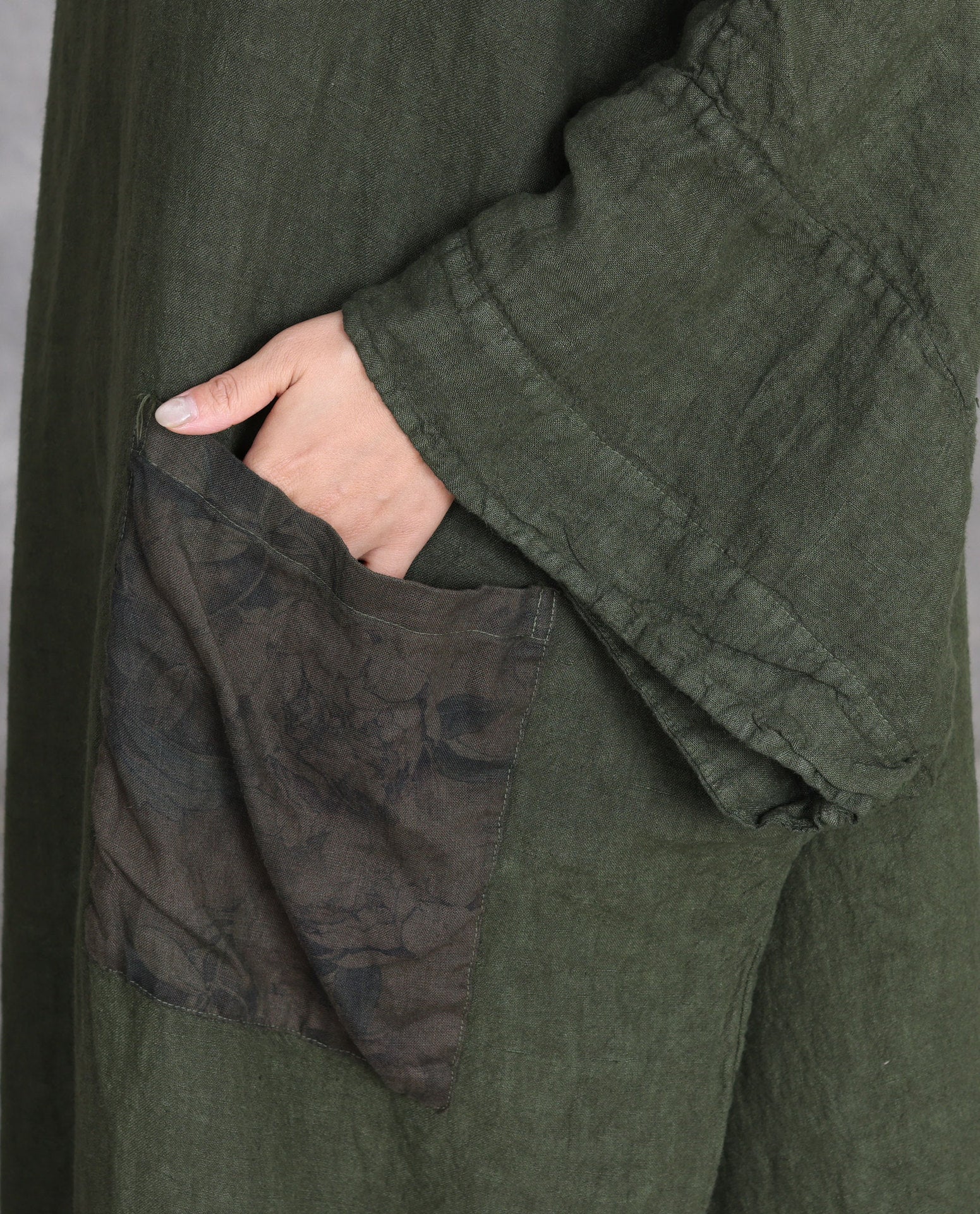 Plus size linen maxi dress loose long sleeve with pockets