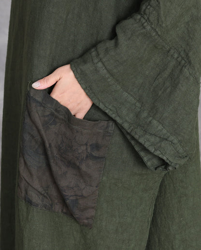 Plus size linen maxi dress loose long sleeve with pockets