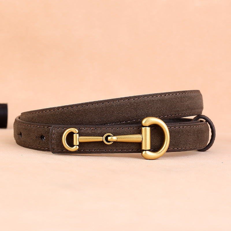 Women’s Suede Leather Horsebit Belt in Cowhide