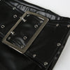 Black Faux Leather Shorts for Women with Buckle Low Waist