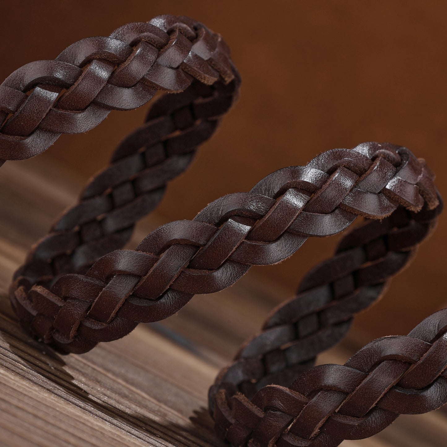 Braided genuine leather belt with silver buckle