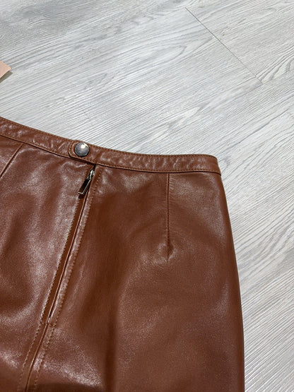 Women’s Real Leather Mid-Length Skirt with Back Slit