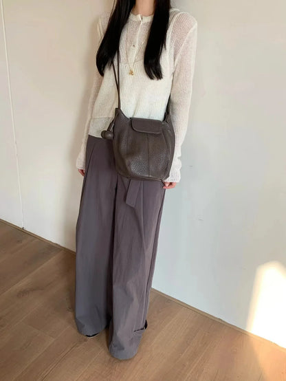 Women’s Genuine Leather Pumpkin Bucket Bag