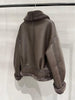 Women Leather Bomber Jacket with Real Fur Lining
