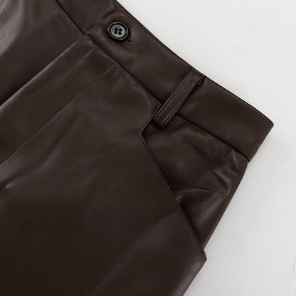Imitation Leather Brown Skirt Tall