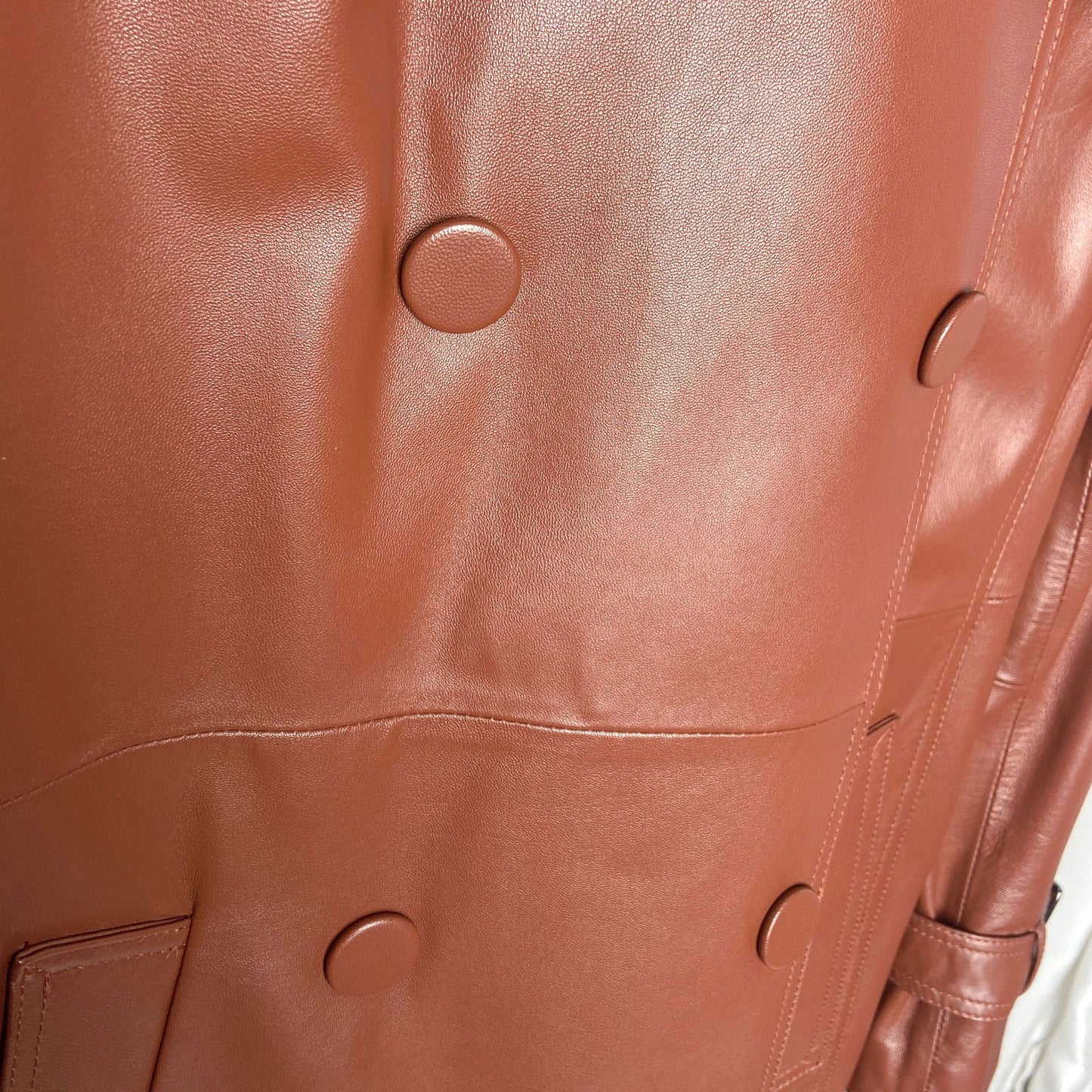 Women Genuine Leather Double Breasted Trench Coat With Belt