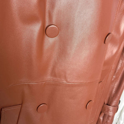 Women Genuine Leather Double Breasted Trench Coat With Belt