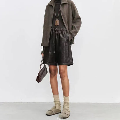 Women’s Genuine Leather Shorts With Elastic Waist