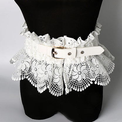 Women’s Wide Lace Waist Belt with Elastic Back Design